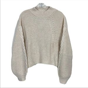 BP Beige Cable Knit Balloon Sleeve Pullover Mock Neck NEW